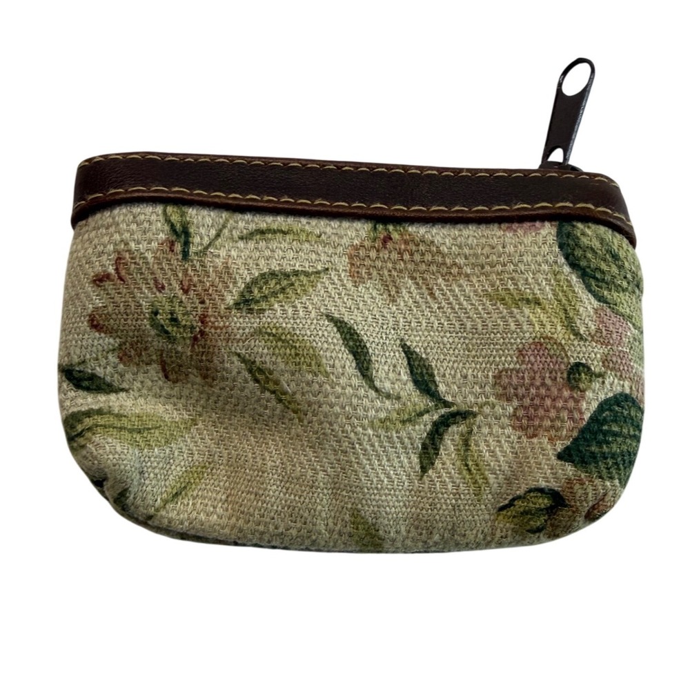 Vtg Floral Tapestry Coin Purse Pouch Linen Blend Natural Fibers Mini Grannycore - Picture 2 of 3